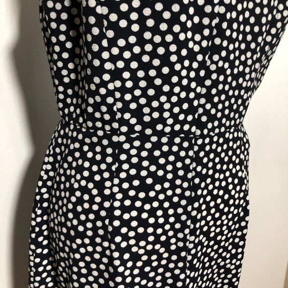 BETSEY JOHNSON Dress Womens 12 Blue White Sleeveless Polka Dot Ruffled Mock Neck - Picture 12 of 14